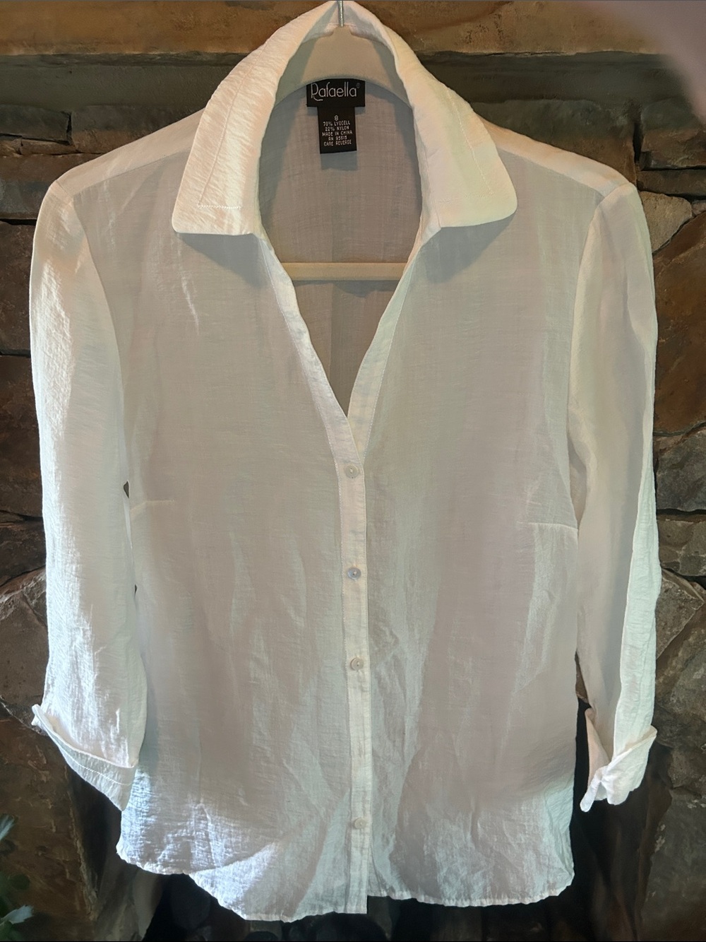 Rafaella S White Lightweight 3/4Sleeves Button Front Blouse Detailed Collar/Cuff